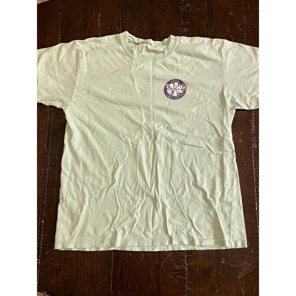 It's a Girl Thing Light Green Snail Graphic Crew Neck Cotton T-Shirt Size S
